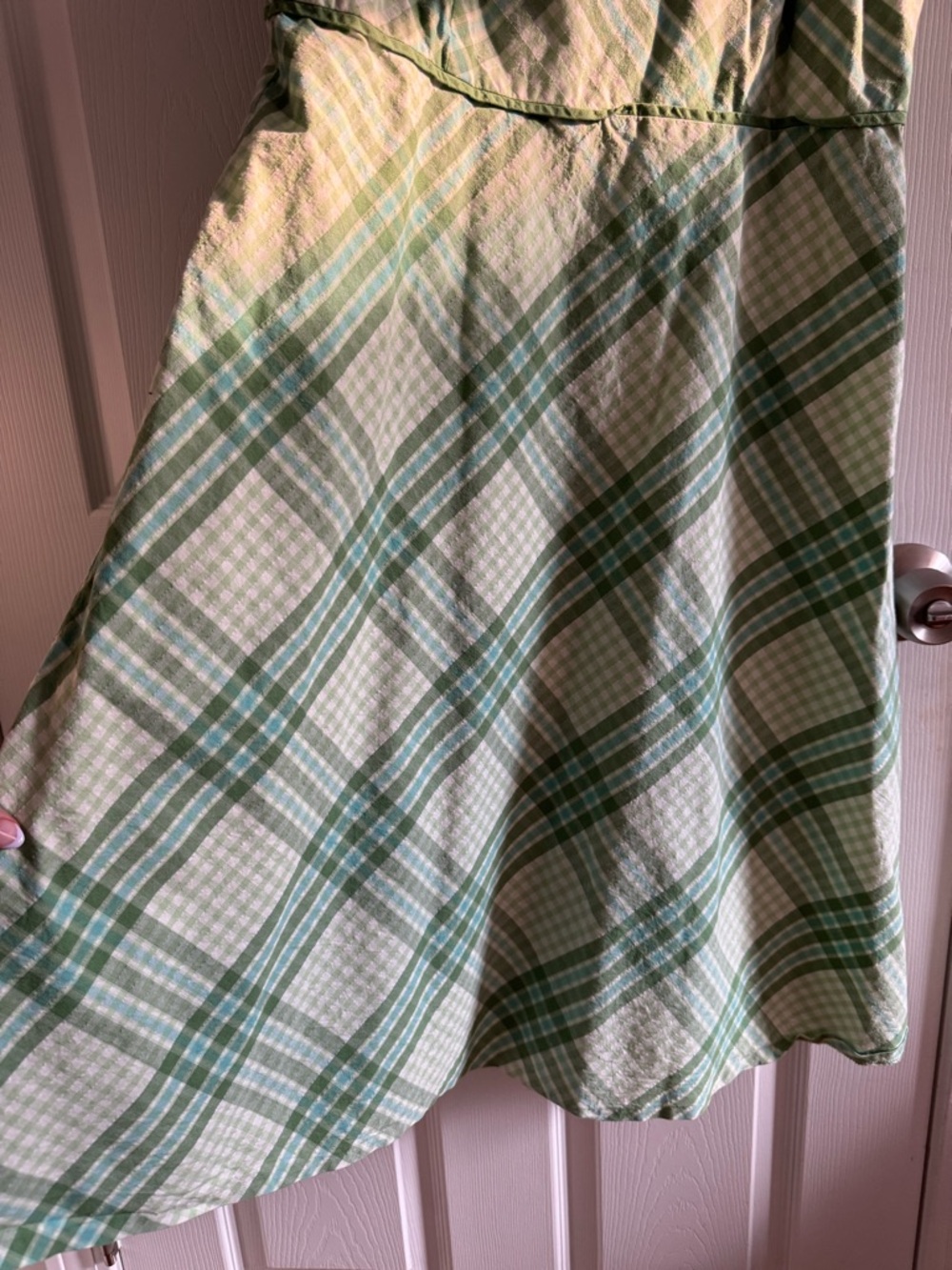 VINTAGE Gingham Strapless 90s Midi Dress Green 100% Cotton Size 14 - Picture 4 of 13